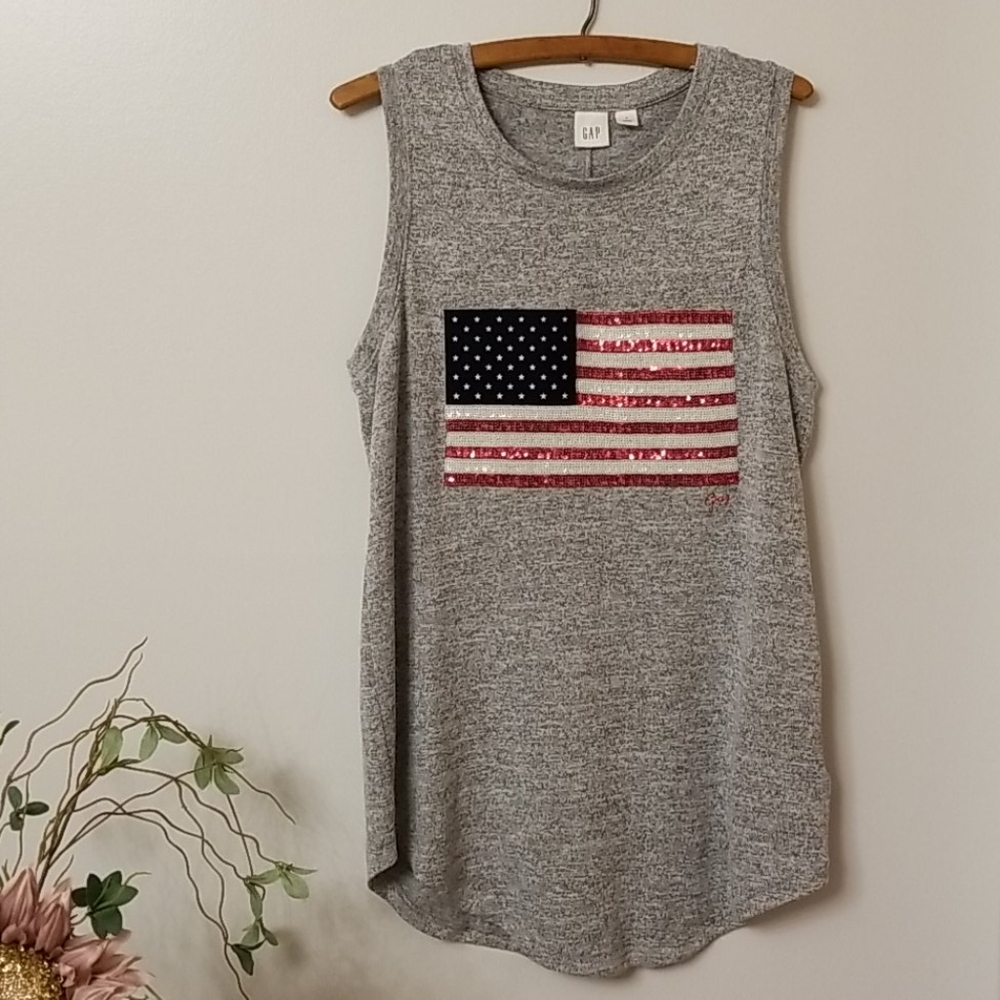 GAP American flag grey marled tank